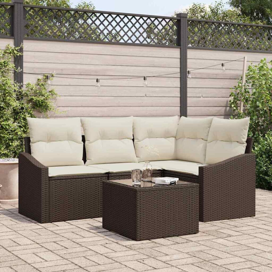 vidaXL Bankstel met kussen 5 pcs Bruin poly rattan afbeelding 1
