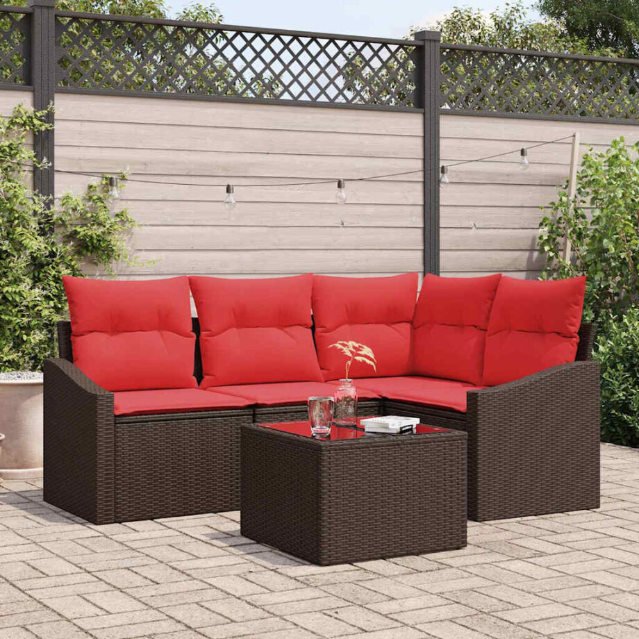 vidaXL Bankstel 5 st Bruin poly rattan afbeelding 1