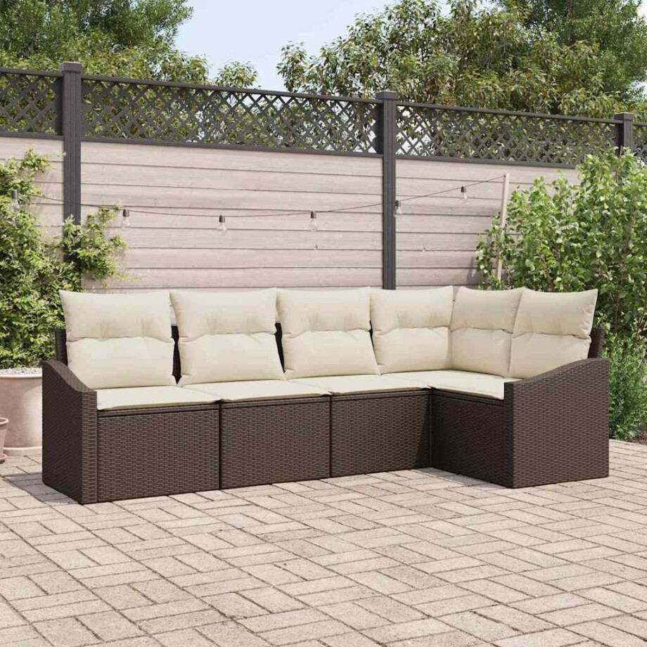vidaXL Bankstel met kussen 5 pcs Bruin poly rattan afbeelding 1