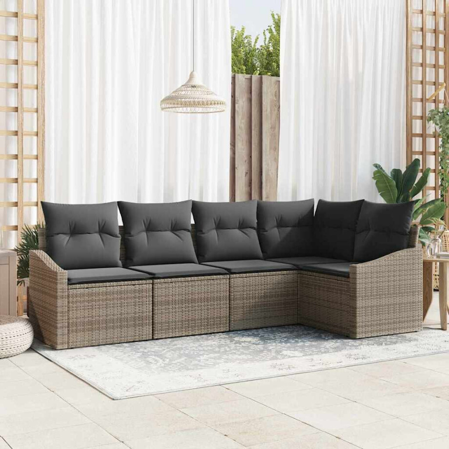 vidaXL Bankstel met kussen 5 pcs Grijs poly rattan vidaXL Bankstel met kussen 5 pcs Grijs poly rattan afbeelding 1