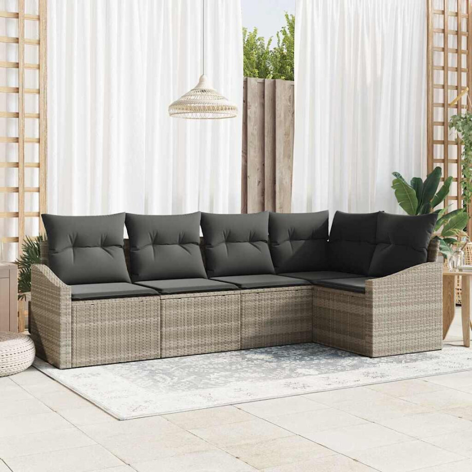 vidaXL Bankstel met kussen 5 pcs Lichtgrijs poly rattan afbeelding 1