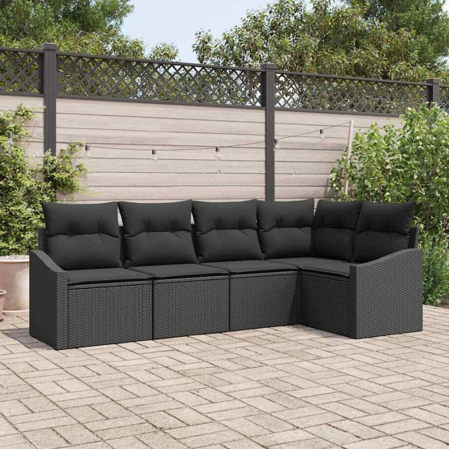 vidaXL Bankstel met kussen 5 pcs Zwart poly rattan vidaXL Bankstel met kussen 5 pcs Zwart poly rattan afbeelding 1