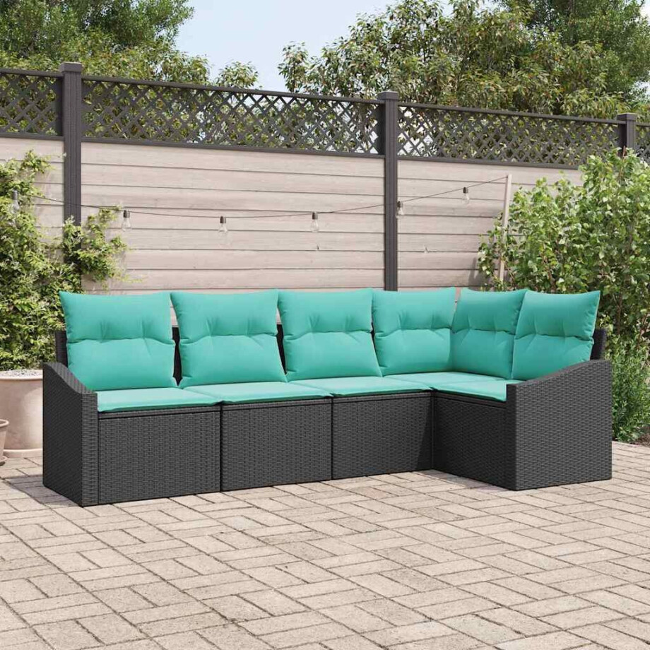 vidaXL Bankstel met kussen 5 pcs Zwart poly rattan vidaXL Bankstel met kussen 5 pcs Zwart poly rattan afbeelding 1