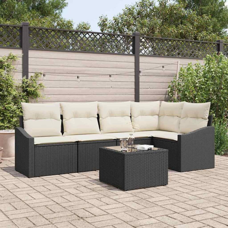 vidaXL Bankstel met kussen 6 pcs Zwart poly rattan afbeelding 1