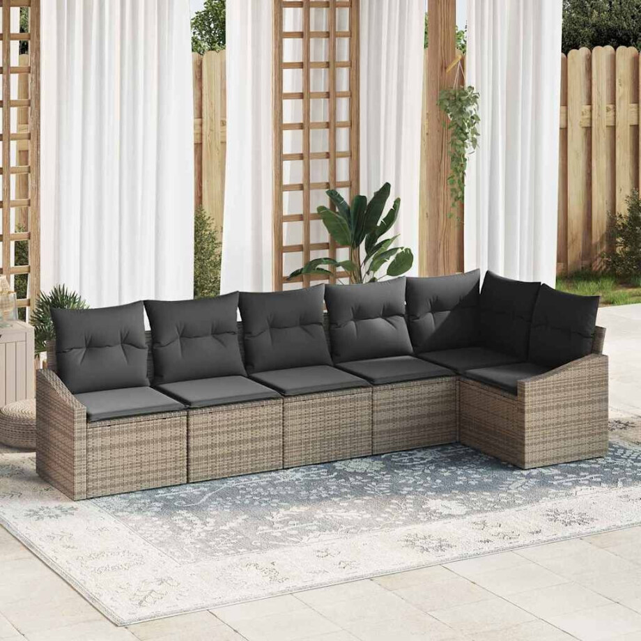 vidaXL Bankstel met kussen 6 pcs Grijs poly rattan vidaXL Bankstel met kussen 6 pcs Grijs poly rattan afbeelding 1