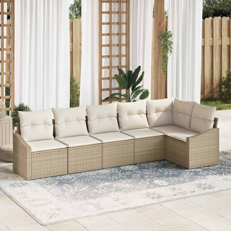vidaXL Bankstel met kussen 6 pcs Beige poly rattan afbeelding 1