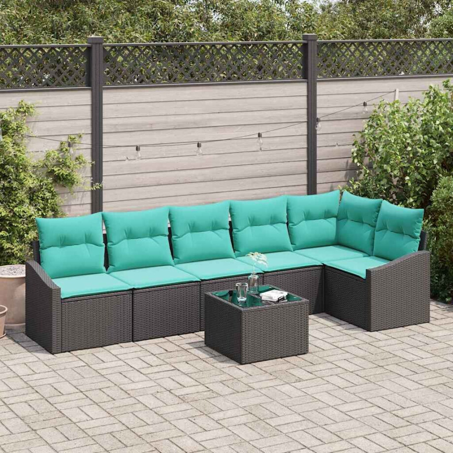 vidaXL Bankstel met kussen 7 pcs Zwart poly rattan vidaXL Bankstel met kussen 7 pcs Zwart poly rattan afbeelding 1