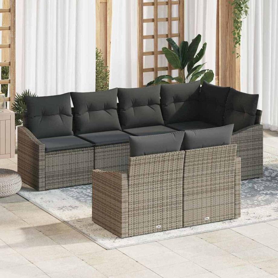 vidaXL Bankstel met kussen 7 pcs Grijs poly rattan vidaXL Bankstel met kussen 7 pcs Grijs poly rattan afbeelding 1