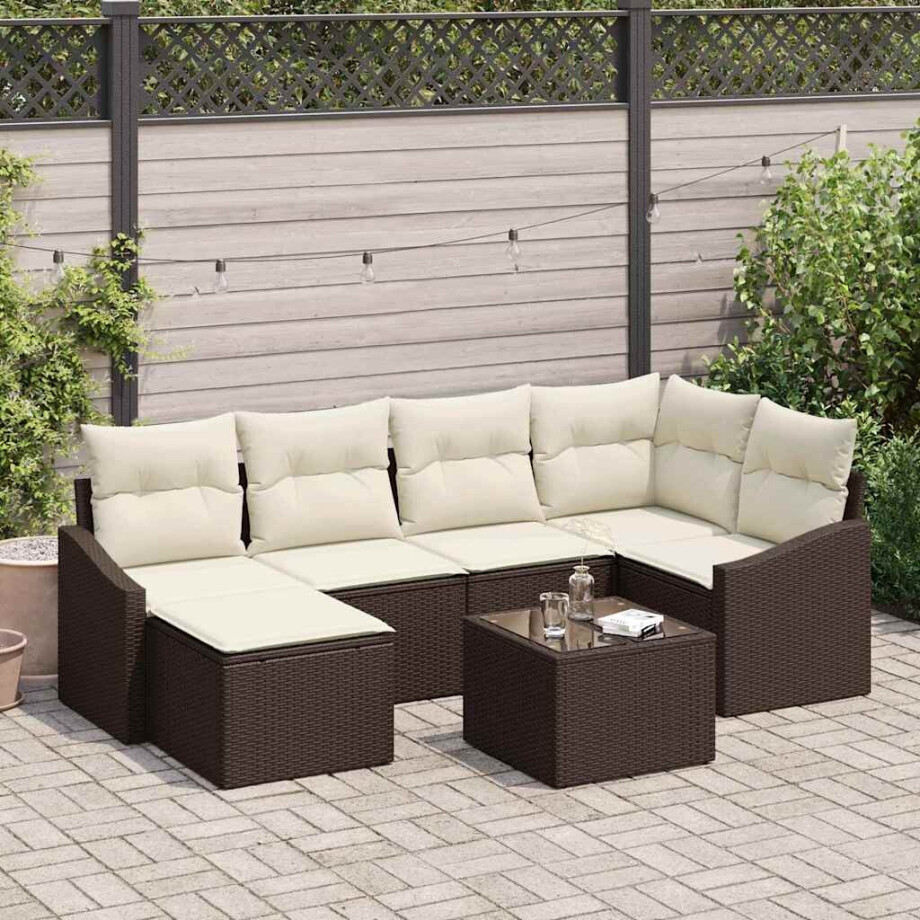 vidaXL Bankstel met kussen 7 pcs Bruin poly rattan afbeelding 1