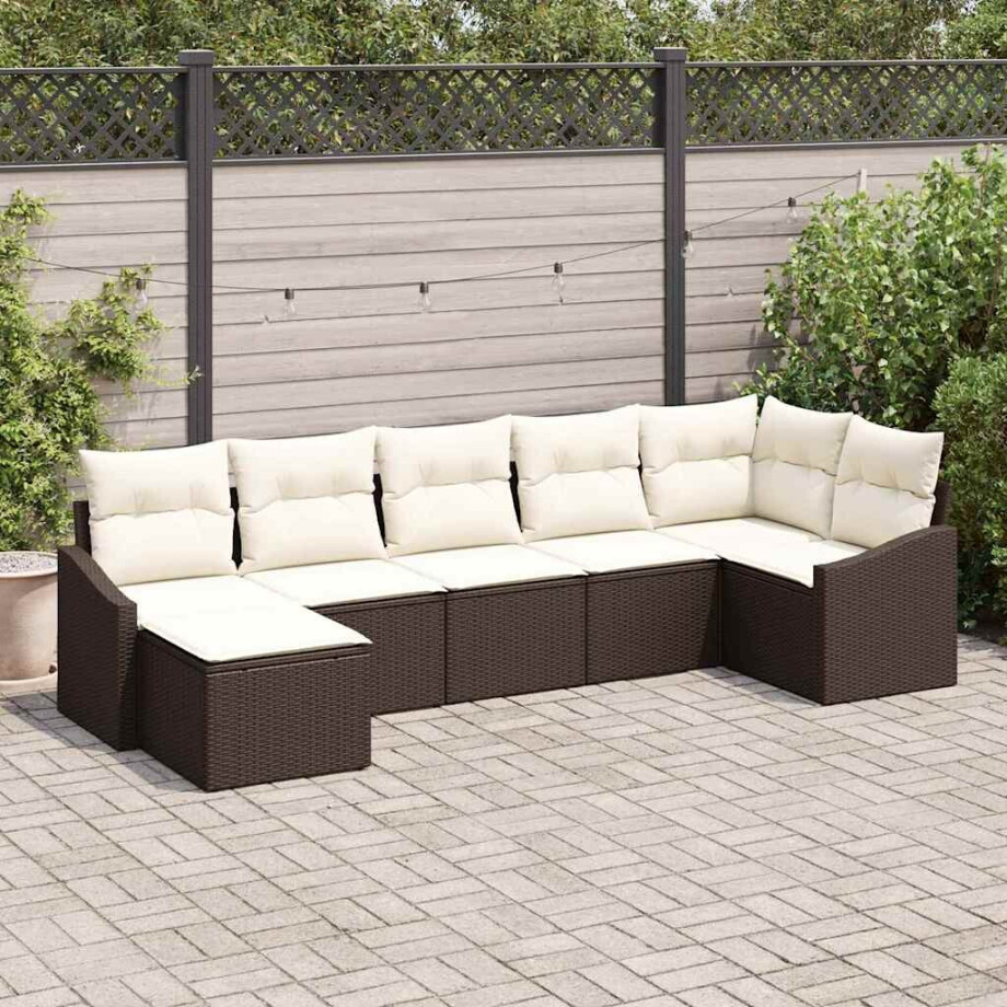 vidaXL Bankstel met kussen 7 pcs Bruin poly rattan afbeelding 1