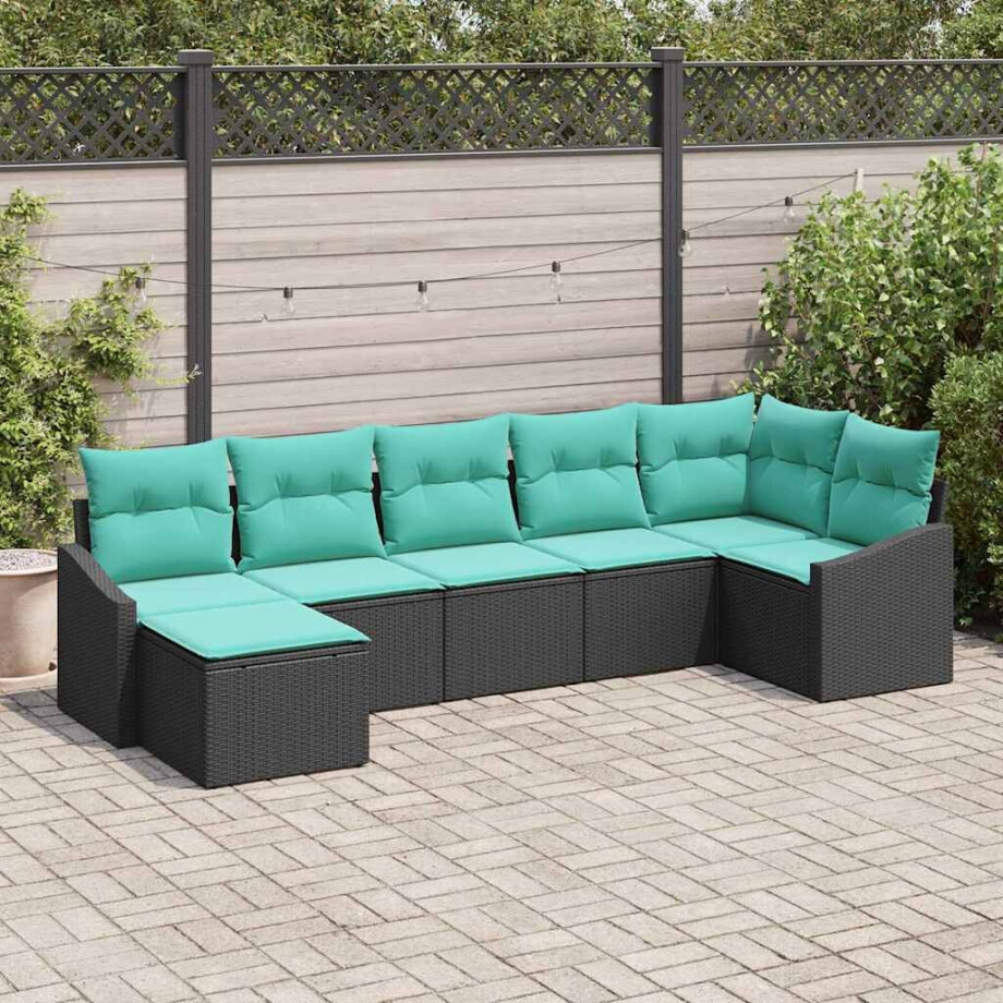 vidaXL Bankstel met kussen 7 pcs Zwart poly rattan vidaXL Bankstel met kussen 7 pcs Zwart poly rattan afbeelding 1