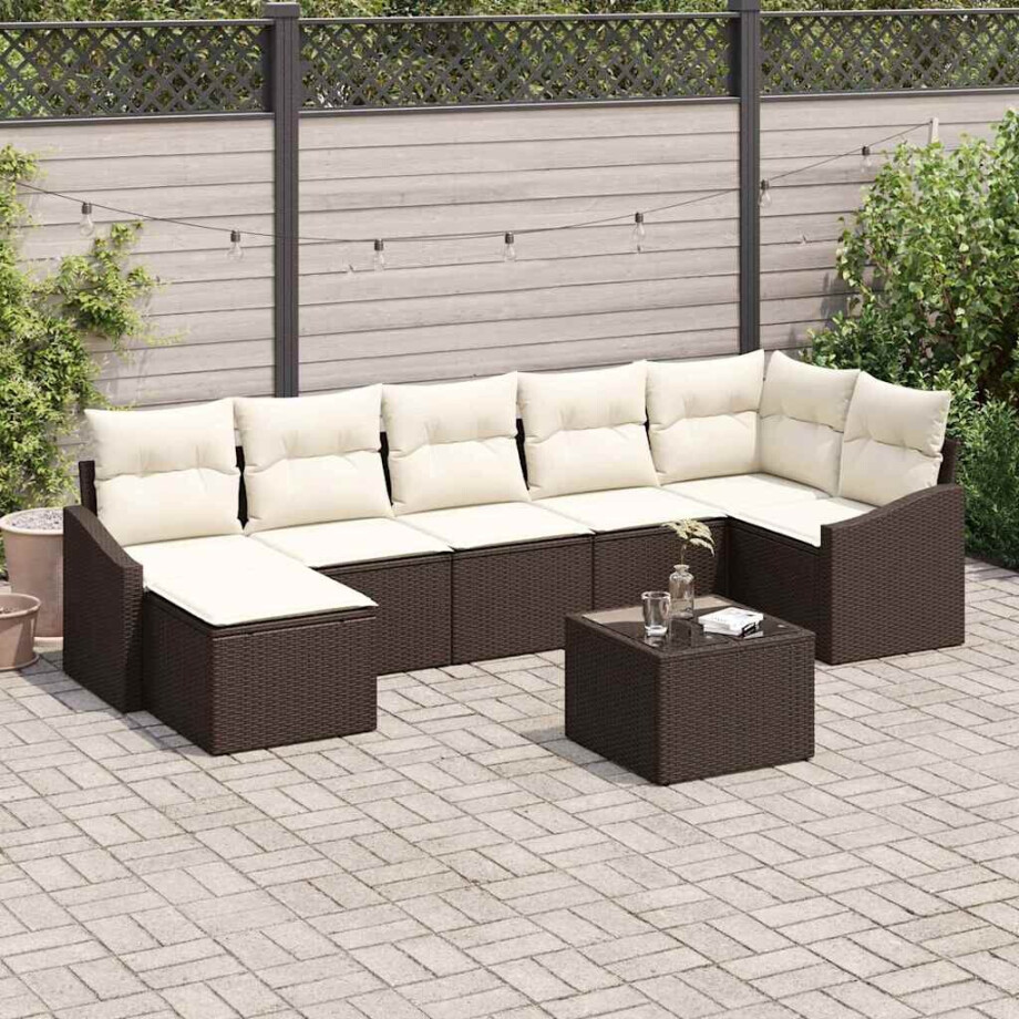 vidaXL Bankstel met kussen 8 pcs Bruin poly rattan afbeelding 1