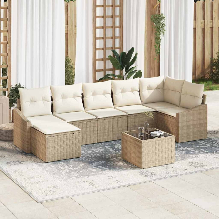 vidaXL Bankstel met kussen 8 pcs Beige poly rattan afbeelding 1