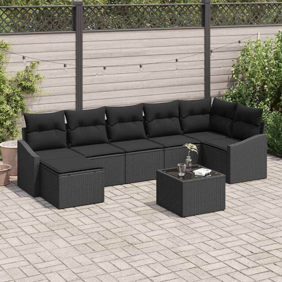 vidaXL Bankstel met kussen 8 pcs Zwart poly rattan afbeelding 1