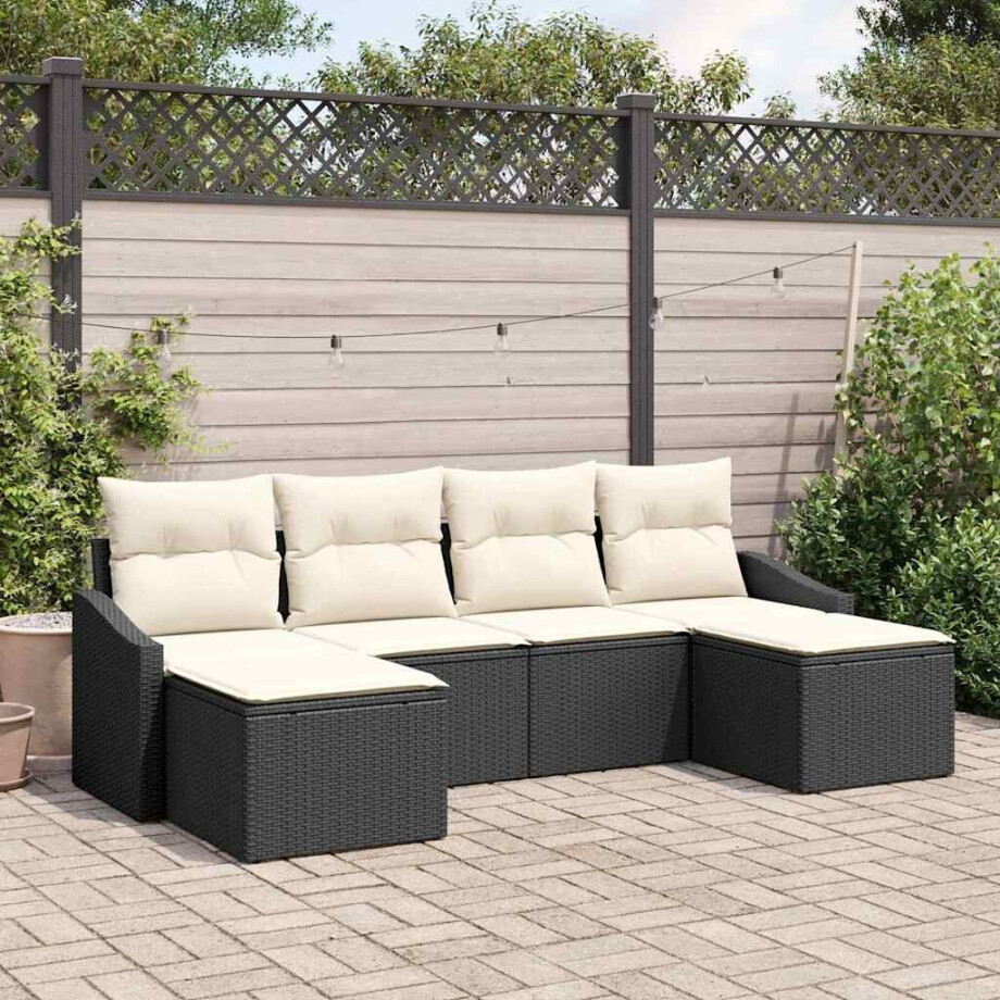 vidaXL Bankstel met kussen 6 pcs Zwart poly rattan afbeelding 1