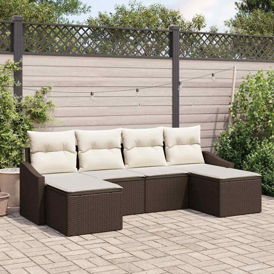 vidaXL Bankstel met kussen 6 pcs Bruin poly rattan vidaXL Bankstel met kussen 6 pcs Bruin poly rattan afbeelding 1