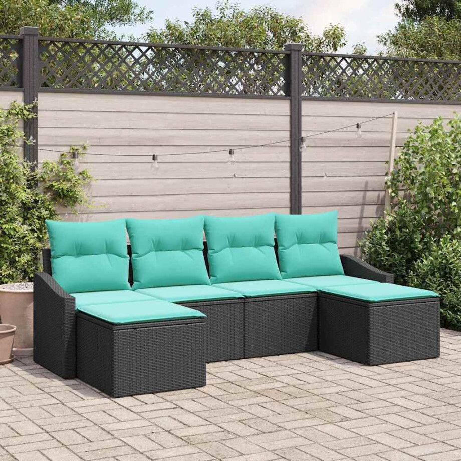 vidaXL Bankstel met kussen 6 pcs Zwart poly rattan afbeelding 1