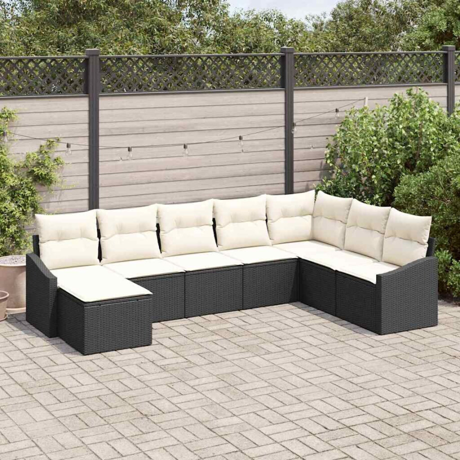 vidaXL Bankstel met kussen 8 pcs Zwart poly rattan afbeelding 1