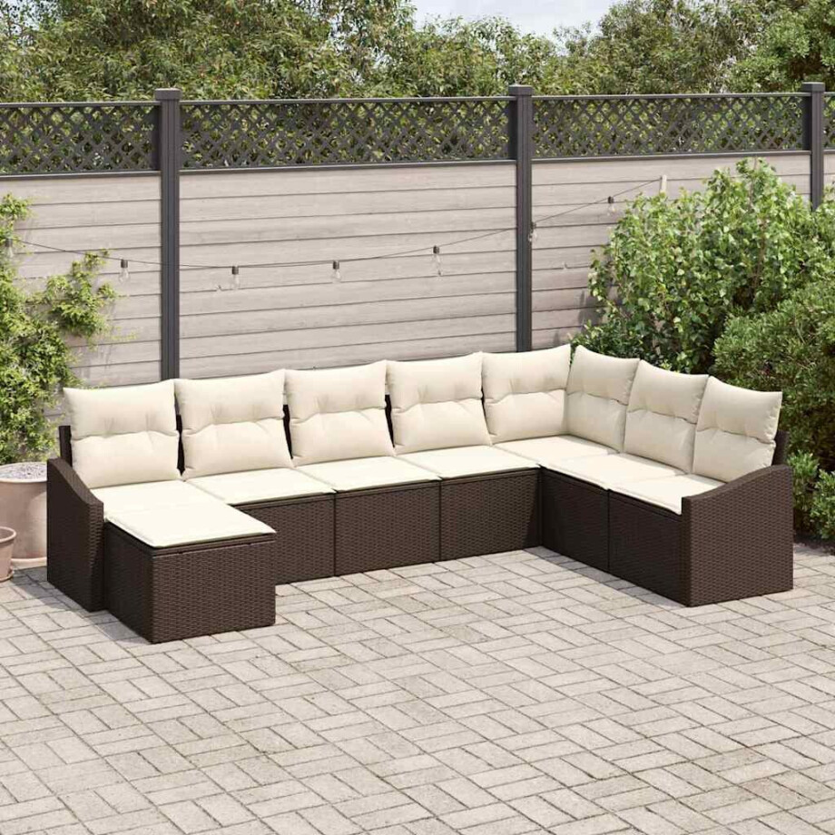 vidaXL Bankstel met kussen 8 pcs Bruin poly rattan vidaXL Bankstel met kussen 8 pcs Bruin poly rattan afbeelding 1