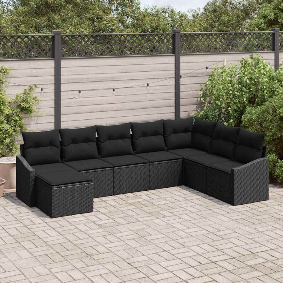 vidaXL Bankstel met kussen 8 pcs Zwart poly rattan afbeelding 1