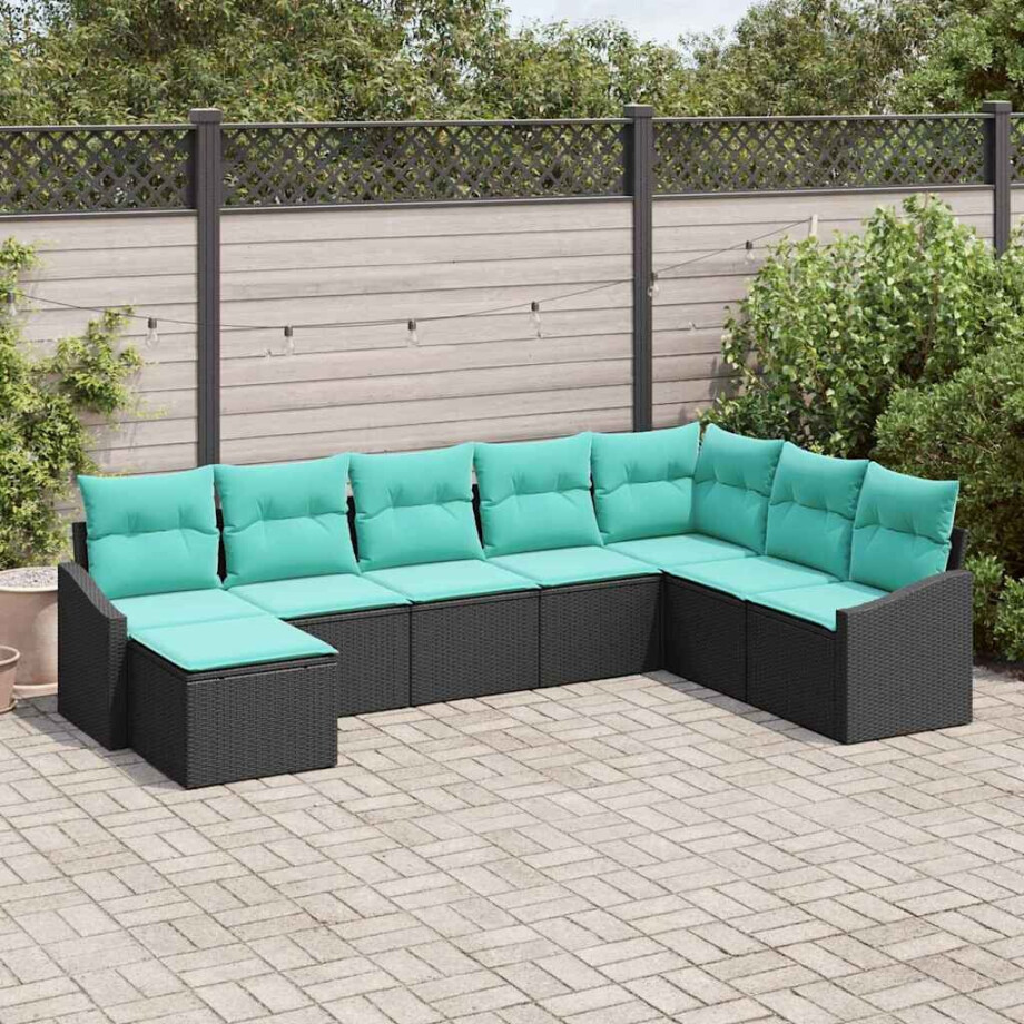 vidaXL Bankstel met kussen 8 pcs Zwart poly rattan afbeelding 1