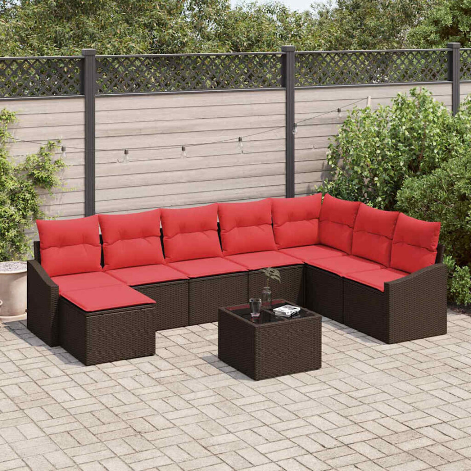 vidaXL Bankstel 9 st Bruin poly rattan vidaXL Bankstel 9 st Bruin poly rattan afbeelding 1