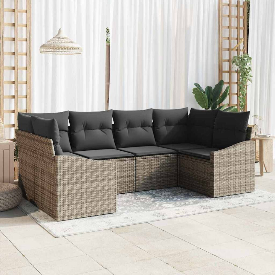 vidaXL Bankstel met kussen 6 pcs Grijs poly rattan vidaXL Bankstel met kussen 6 pcs Grijs poly rattan afbeelding 1