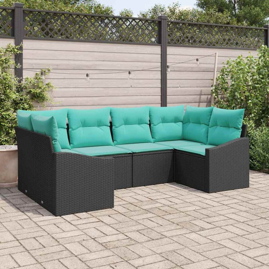 vidaXL Bankstel met kussen 6 pcs Zwart poly rattan afbeelding 1