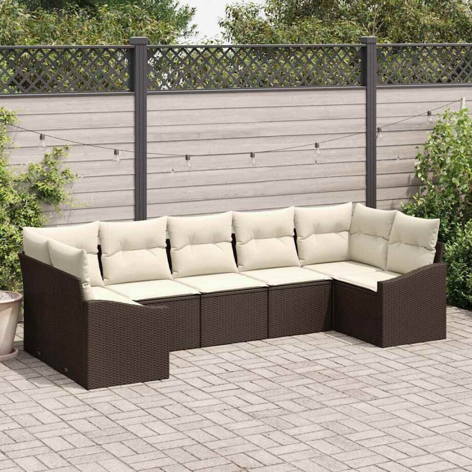vidaXL Bankstel met kussen 7 pcs Bruin poly rattan afbeelding 1
