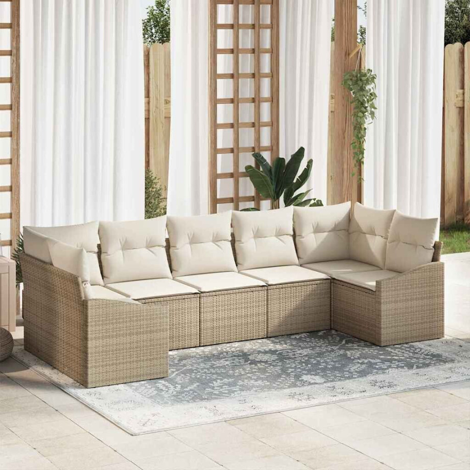 vidaXL Bankstel met kussen 7 pcs Beige poly rattan vidaXL Bankstel met kussen 7 pcs Beige poly rattan afbeelding 1