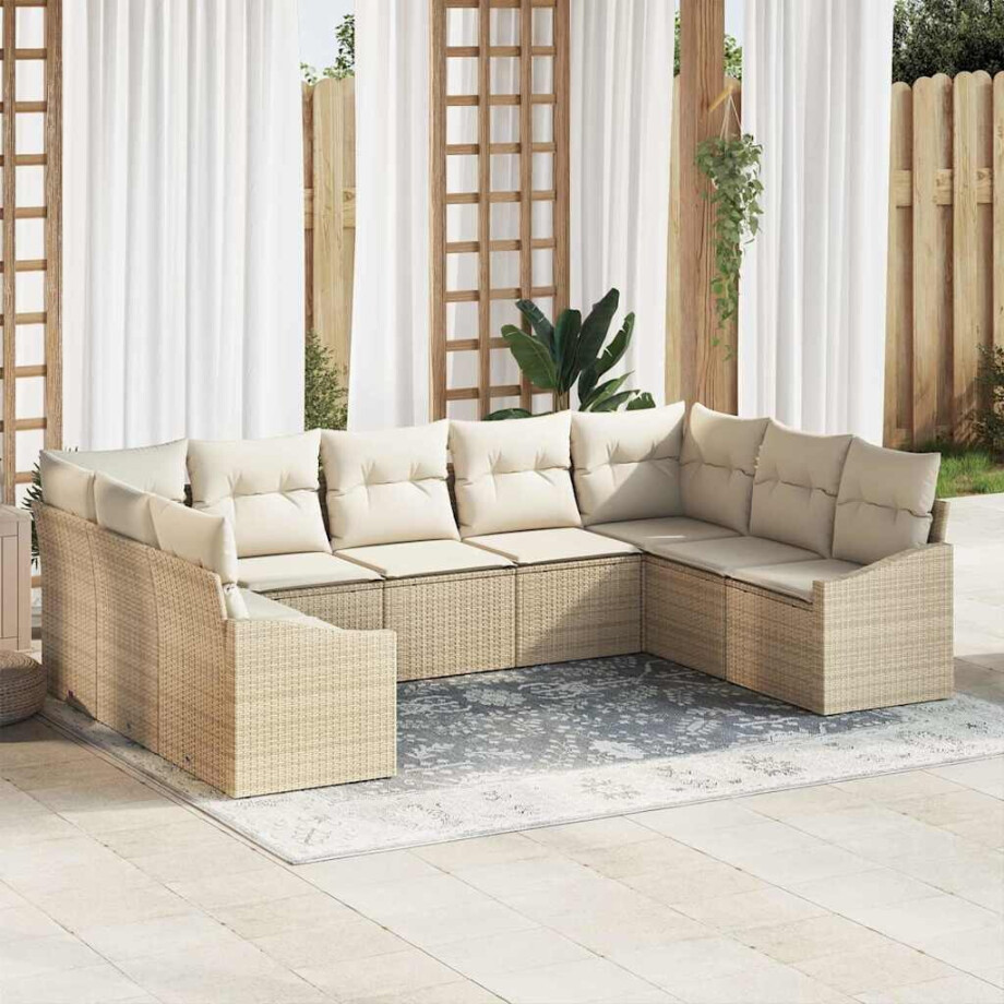vidaXL Bankstel met kussen 9 pcs Beige poly rattan afbeelding 1