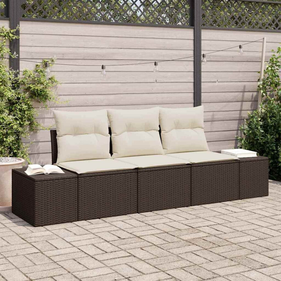 vidaXL Bankstel met kussen 3 pcs Bruin poly rattan afbeelding 1