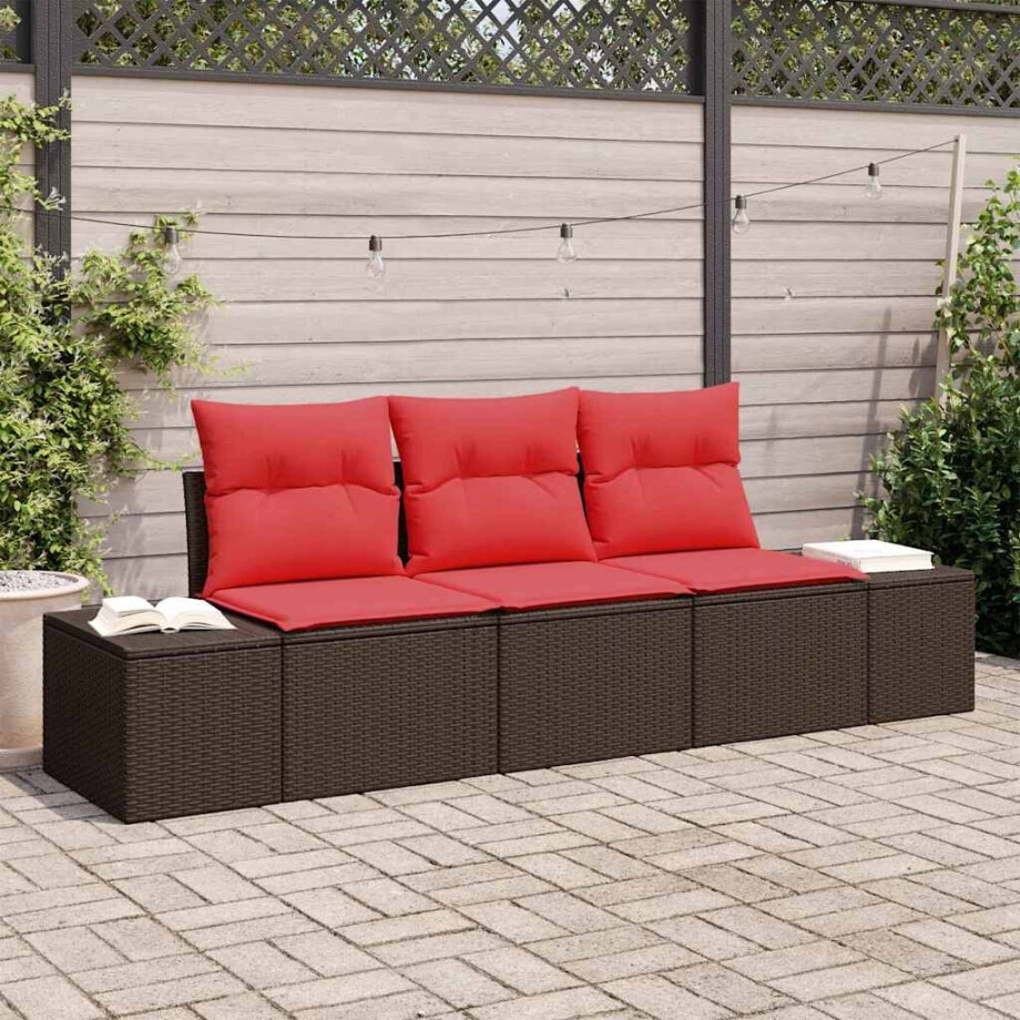 vidaXL Bankstel met kussen 3 pcs Bruin poly rattan afbeelding 1