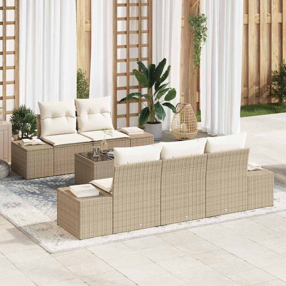 vidaXL Tuin Sofa Set met kussen Beige poly rattan vidaXL Tuin Sofa Set met kussen Beige poly rattan afbeelding 1