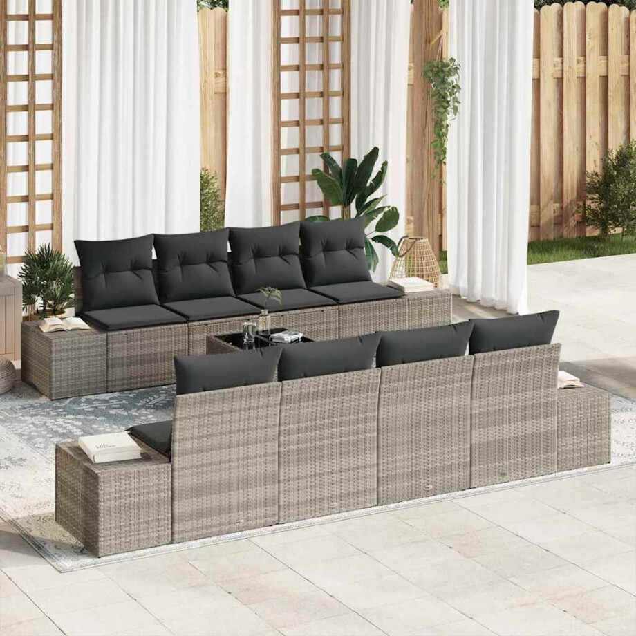 vidaXL Tuin Sofa Set met kussen 7 pcs Lichtgrijs poly rattan afbeelding 1