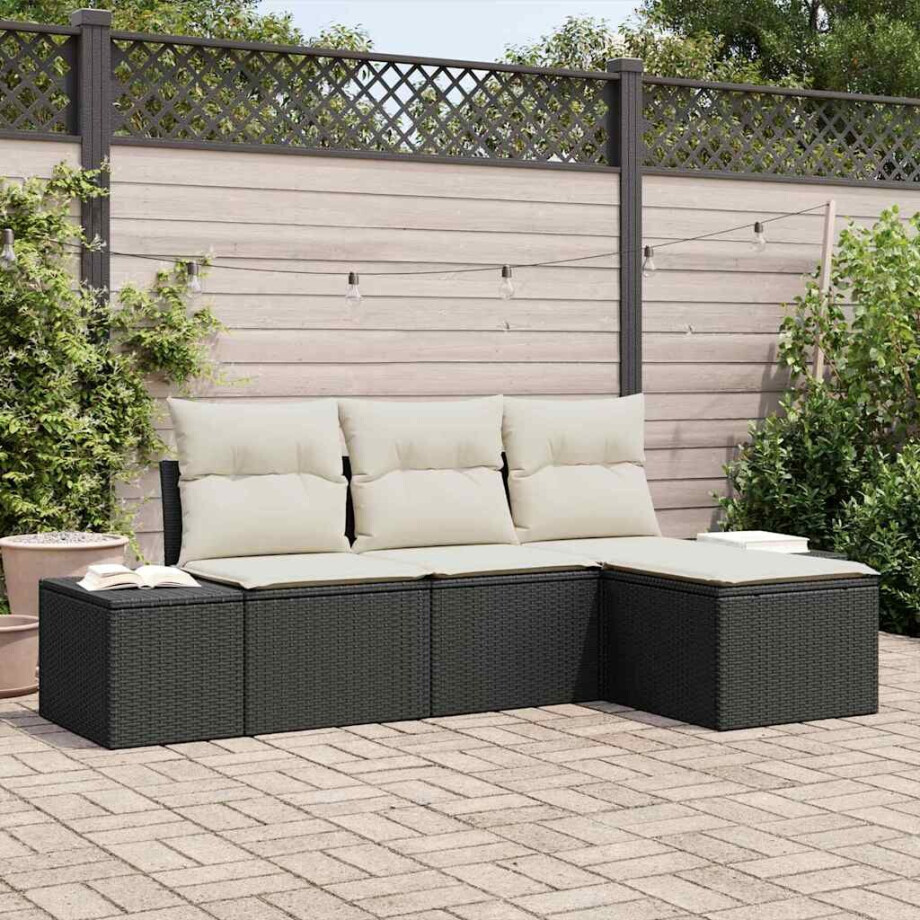 vidaXL Tuin Sofa Set met kussen 4 pcs Zwart poly rattan afbeelding 1