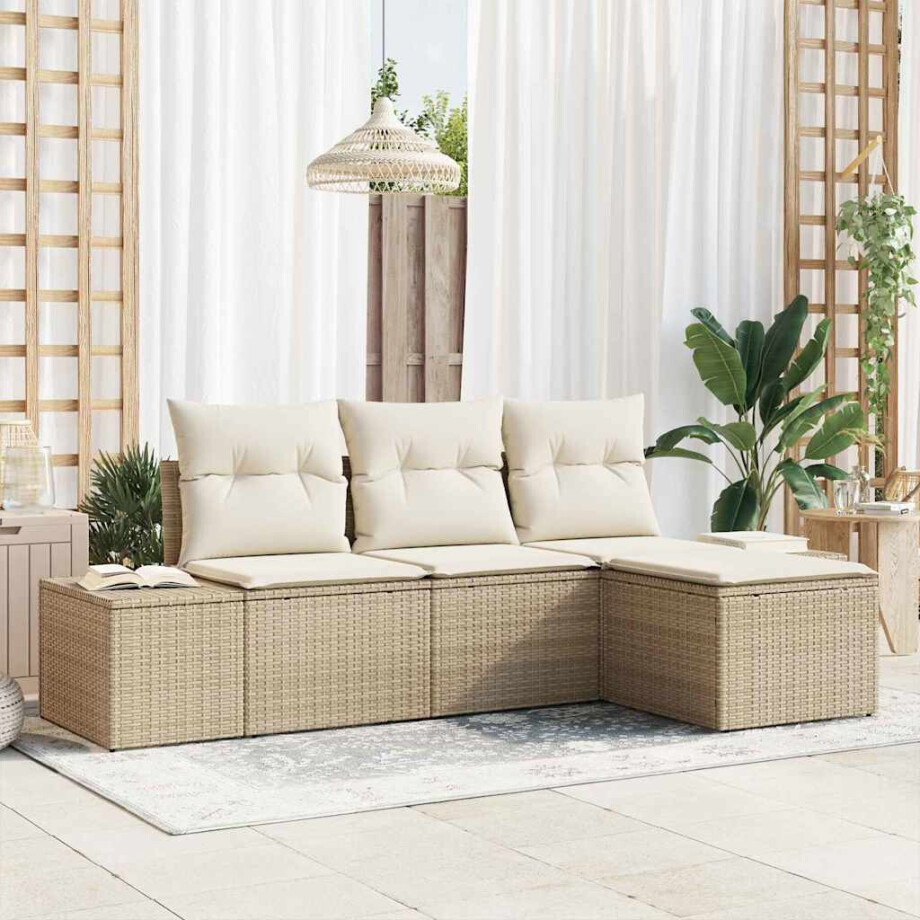vidaXL Tuin Sofa Set met kussen 4 pcs Beige poly rattan vidaXL Tuin Sofa Set met kussen 4 pcs Beige poly rattan afbeelding 1