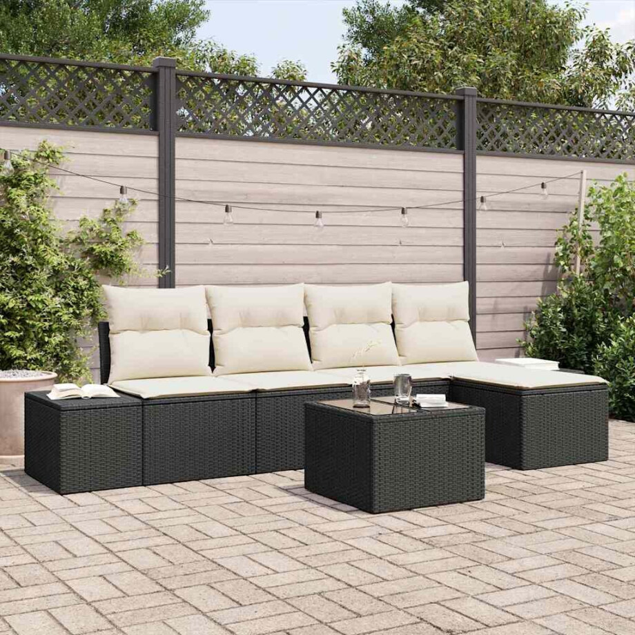 vidaXL Tuin Sofa Set met kussen 6 pcs Zwart poly rattan afbeelding 1