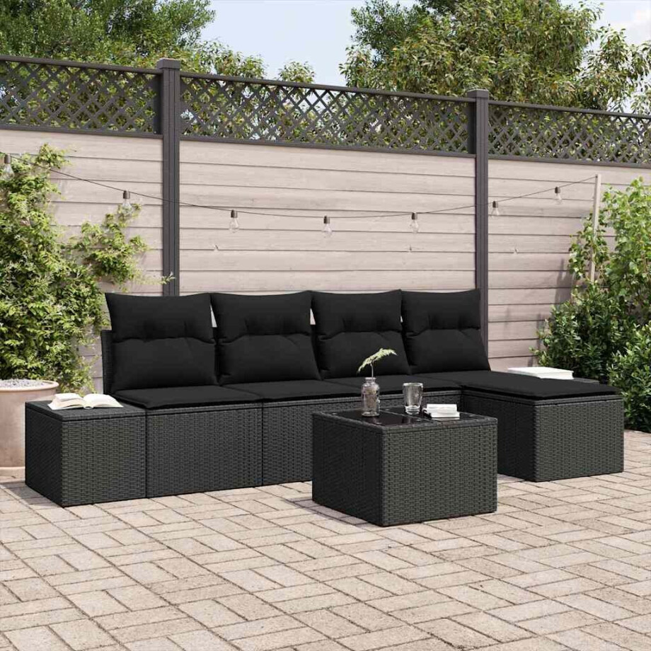 vidaXL Tuin Sofa Set met kussen 6 pcs Zwart poly rattan afbeelding 1