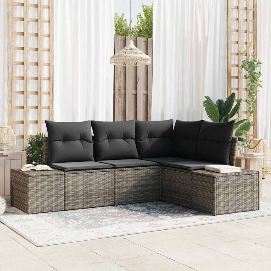 vidaXL Tuin Sofa Set 4 pcs Grijs poly rattan afbeelding 1