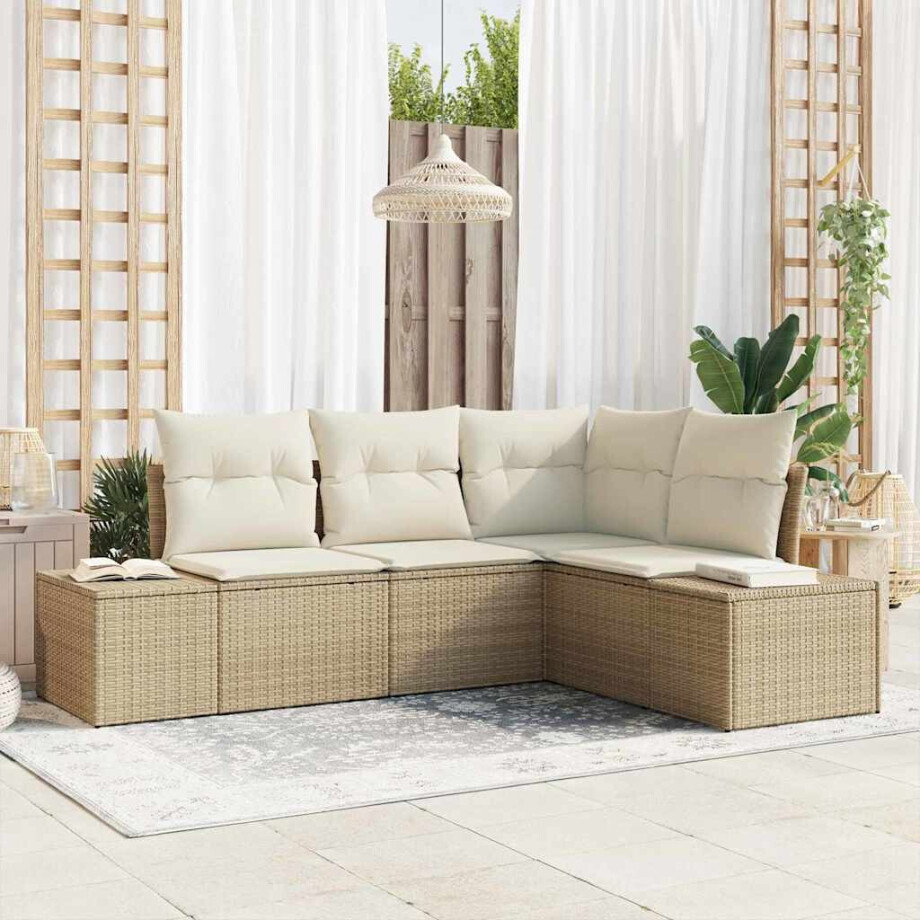 vidaXL Tuin Sofa Set 4 pcs Beige poly rattan afbeelding 1