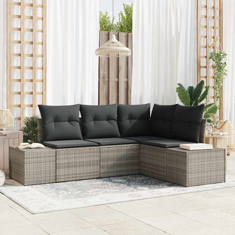 vidaXL Tuin Sofa Set 4 pcs Lichtgrijs poly rattan afbeelding 1