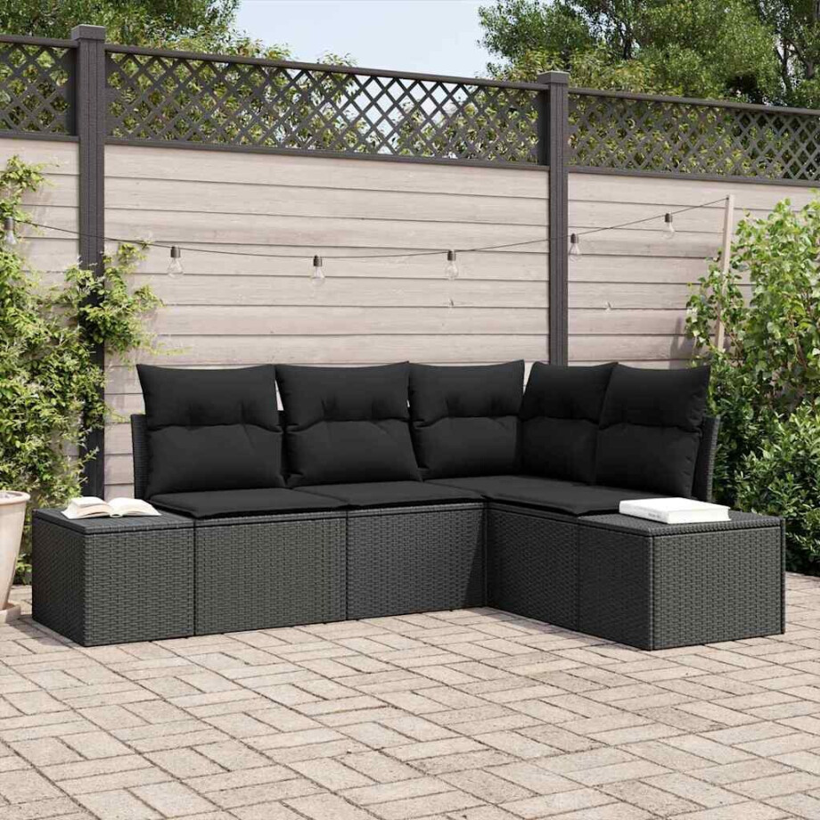 vidaXL Tuin Sofa Set 4 pcs Zwart poly rattan afbeelding 1