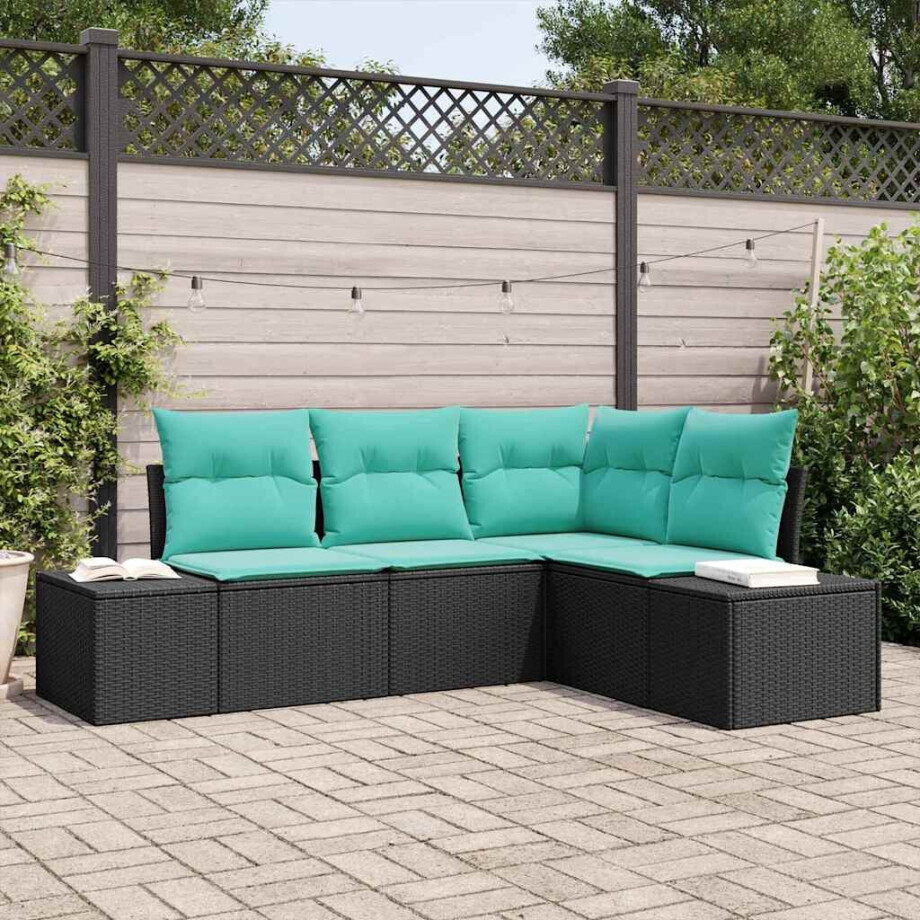 vidaXL Tuin Sofa Set 4 st Zwart poly rattan afbeelding 1