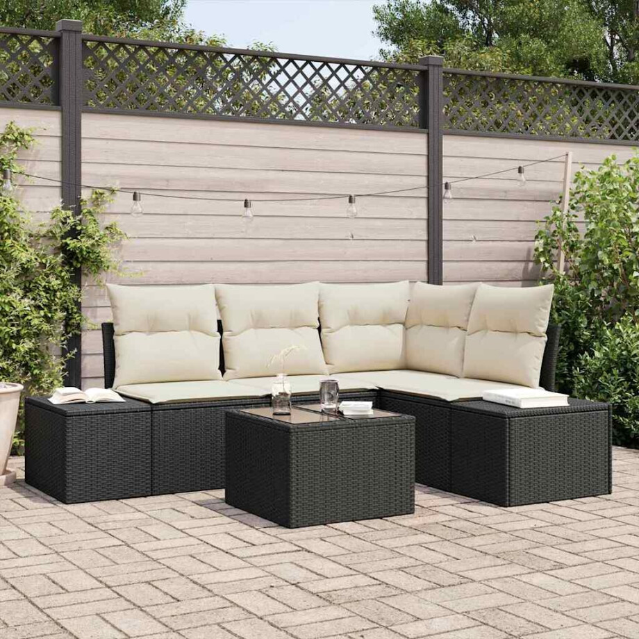vidaXL Tuin Sofa Set 5 pcs Zwart poly rattan afbeelding 1