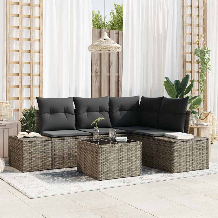 vidaXL Tuin Sofa Set 5 pcs Grijs poly rattan afbeelding 1