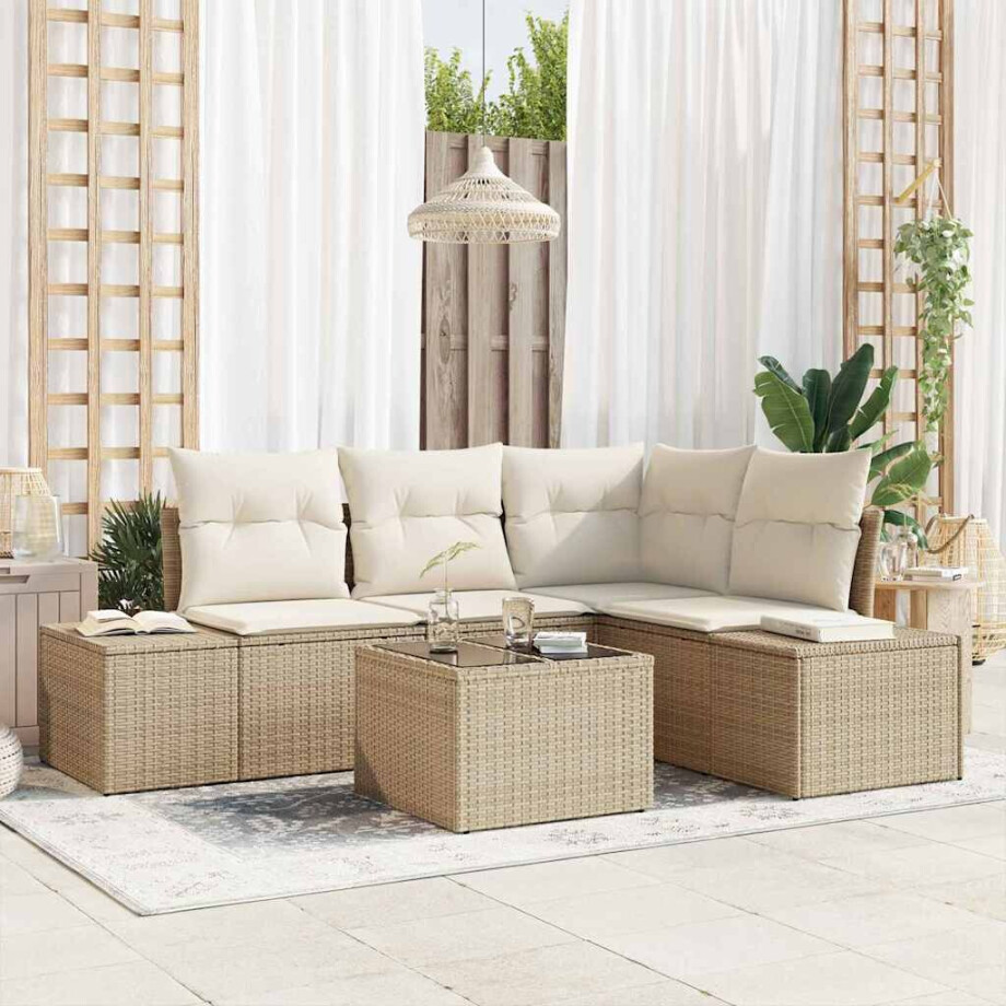 vidaXL Tuin Sofa Set 5 pcs Beige poly rattan afbeelding 1