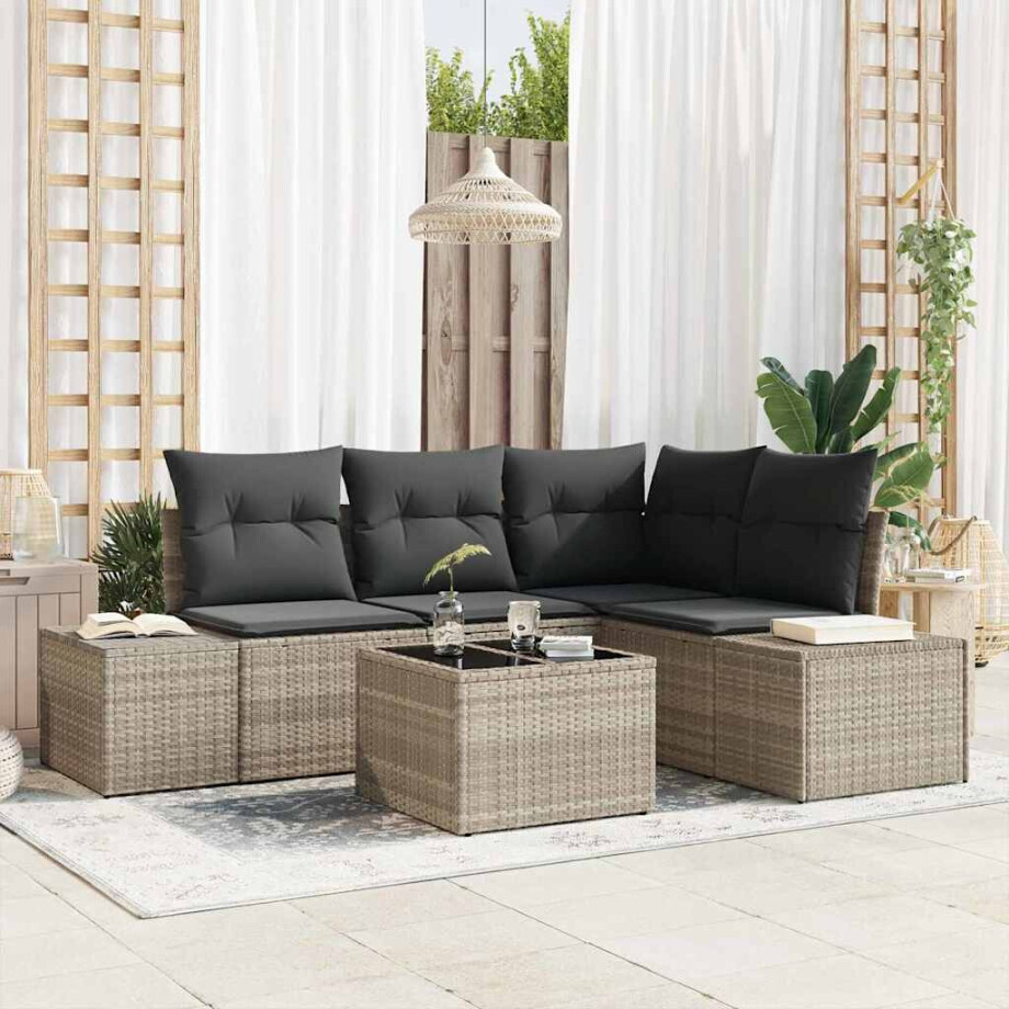 vidaXL Tuin Sofa Set 5 pcs Lichtgrijs poly rattan afbeelding 1