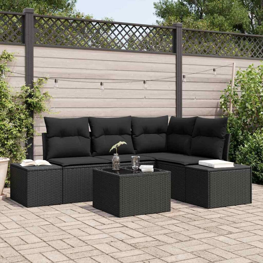 vidaXL Tuin Sofa Set 5 pcs Zwart poly rattan afbeelding 1