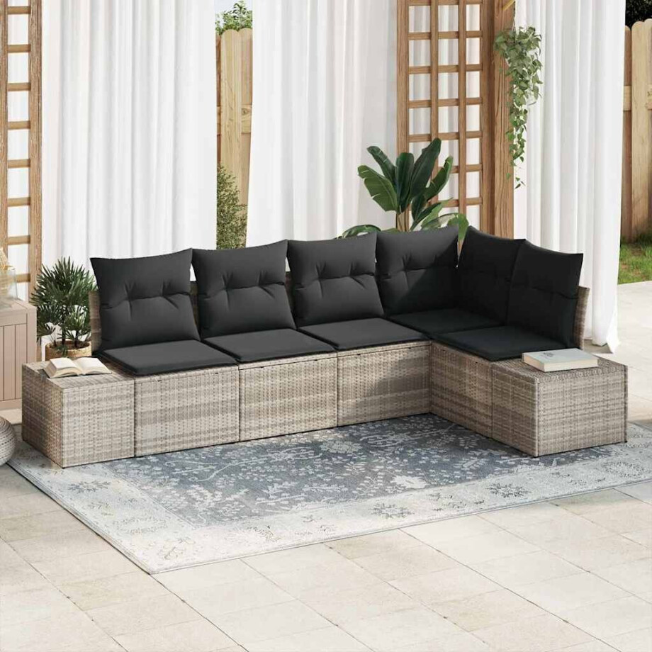 vidaXL Tuin Sofa Set 5 pcs Lichtgrijs poly rattan afbeelding 1